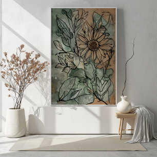 Abstrakt Boho Blommigt Sage and Beige Poster