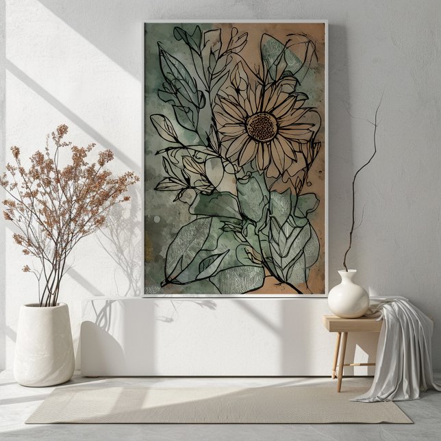Abstrakt Boho Blommigt Sage and Beige Poster (This pretty floral abstract is available in a variety of sizes to fit standard frames. )