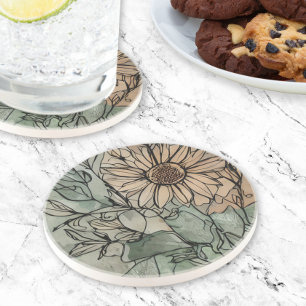 Abstrakt Boho Blommigt Sage and Beige Underlägg