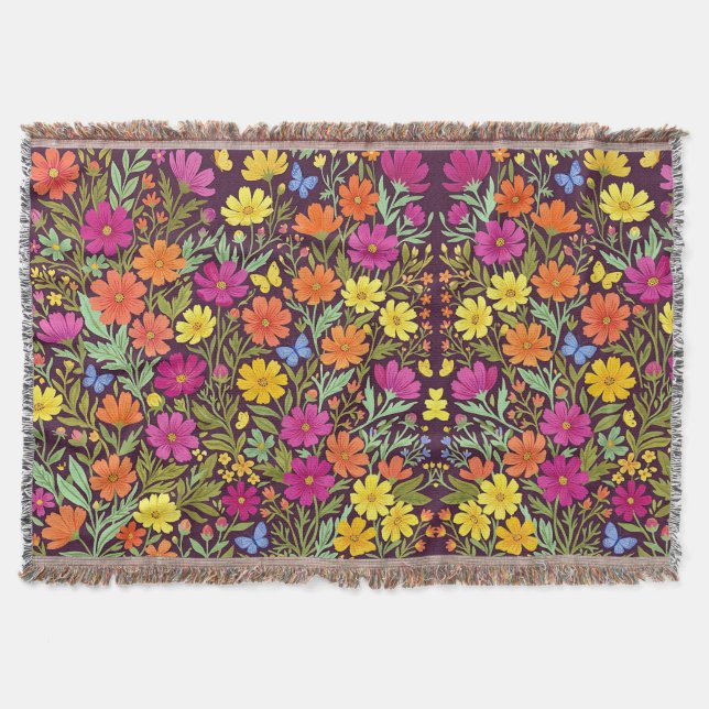 Abstrakt Boho Blommor Fjärilar Filtar (Framsidan)