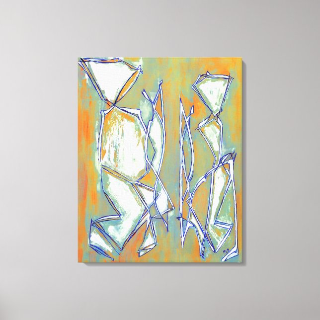 Abstrakt Boho Chic par färglös Orange vit Canvastryck (Framsida)