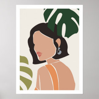 Abstrakt Boho Female Ansikte Skriv ut Poster