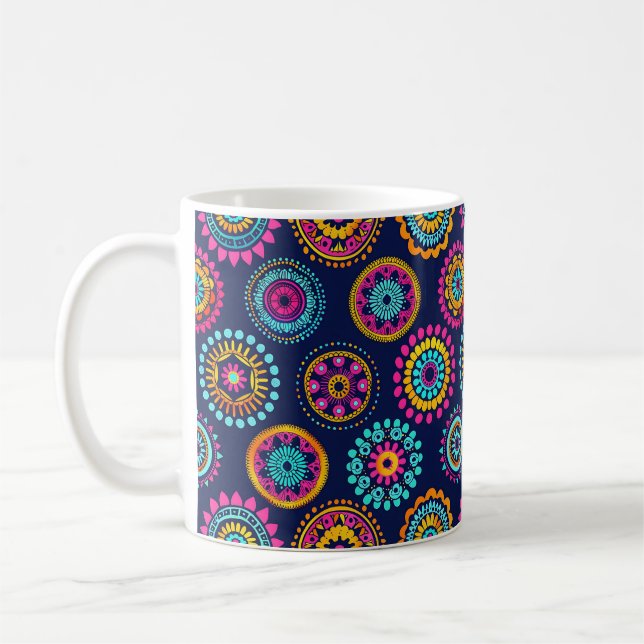 Abstrakt Boho Festive Mandala Modern Colorful Kaffemugg (Vänster)