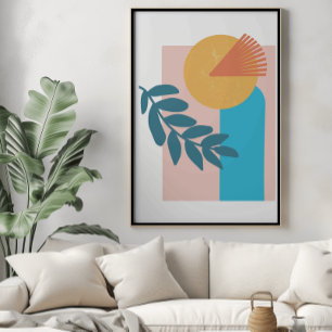 Abstrakt boho geometrique arch gult blue poster