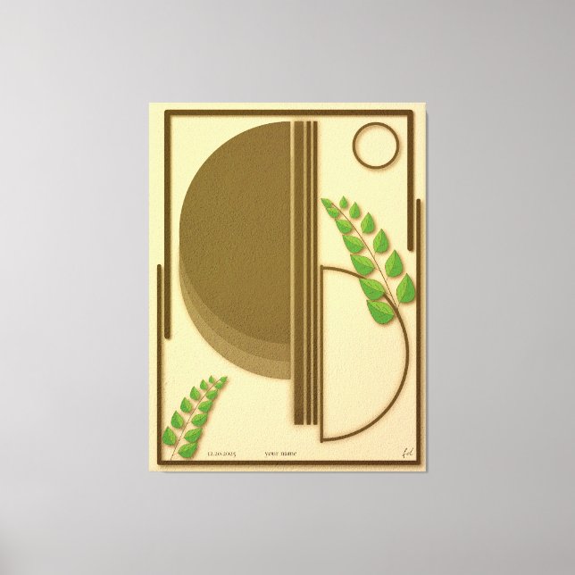 Abstrakt Boho Geometrisk Båge & Löv Beige Textur Canvastryck (Framsida)