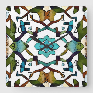 Abstrakt Boho geometrisk design 304 Fyrkantig Klocka