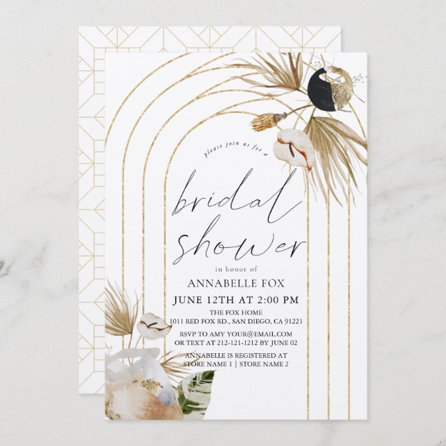 Abstrakt Boho Guldvalv Bröllopsdusch Inbjudningar (Fram/baksida)