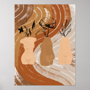Abstrakt Boho Kvinnlig Illustration, Jordnära Nyan Poster