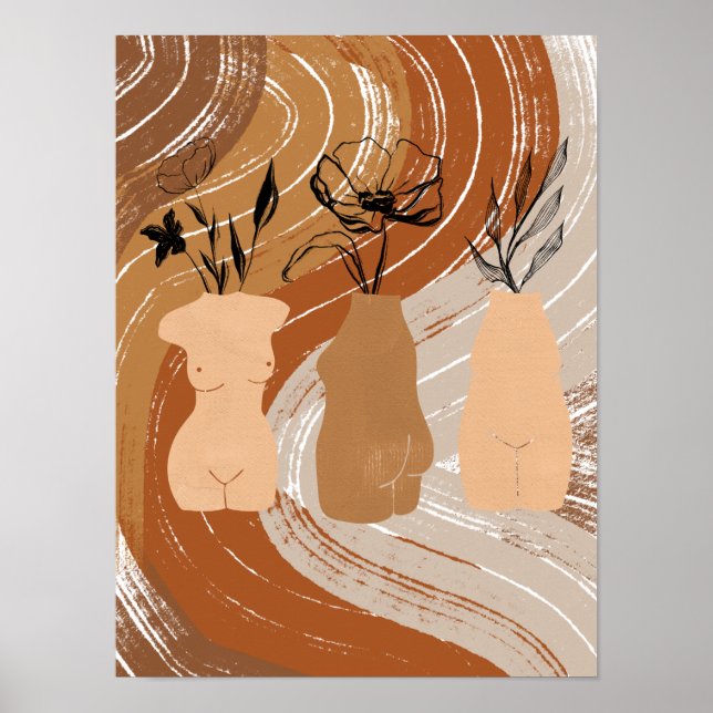 Abstrakt Boho Kvinnlig Illustration, Jordnära Nyan Poster (Framsidan)