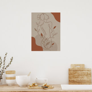 Abstrakt Boho Kvinnlig Silhuett och Jordton Sha Poster