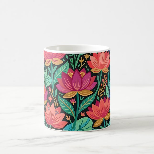 Abstrakt Boho Lotus Fjärilar Kaffe Mugg (Center)