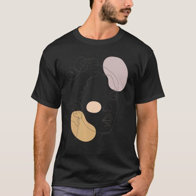 Abstrakt Boho Minimalist Feminine Ansikte Line Dra T Shirt (Framsida)