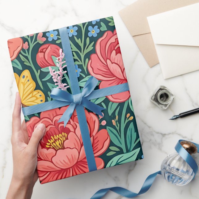 Abstrakt Boho-Peonior Fjärilar Inpackningspapper Presentpapper (Gifting)
