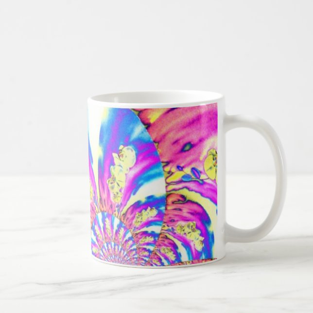 Abstrakt boho rosa orange blue lila orchid art kaffemugg (Höger)