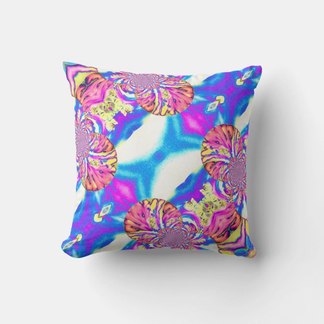 Abstrakt boho rosa orange blue lila orchid art kudde (Framsida)