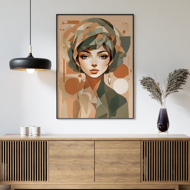 Abstrakt Boho Woman Porträtt Geometric Wall Poster (Skapare uppladdad)