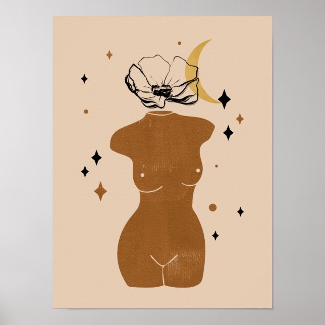 Abstrakt Boho Women Illustration , Earthy Tones Po Poster (Framsidan)