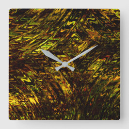 Abstrakt, böjda band i gyllene gröntar och mörkast fyrkantig klocka