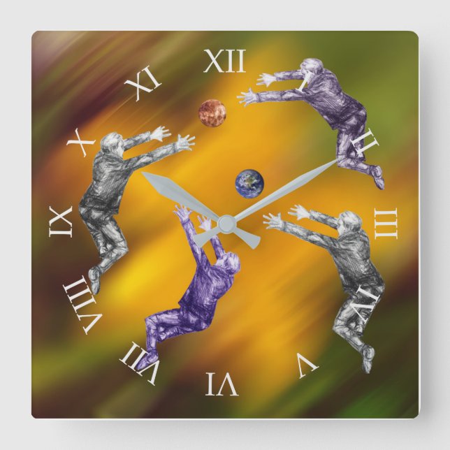Abstrakt boll bekämpar akrylväggsklocka fyrkantig klocka (Framsida)