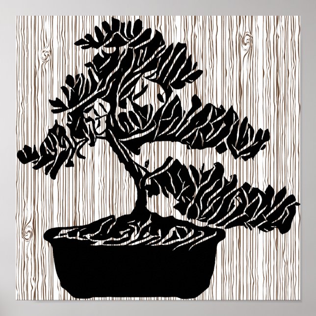 Abstrakt Bonsai Träd Silhouette Original Art Poster (Framsidan)