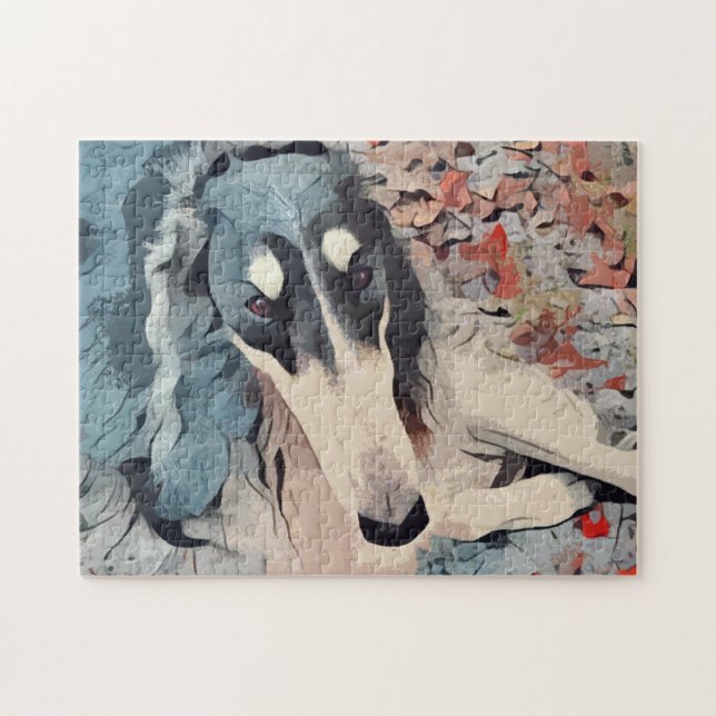 Abstrakt Borzoi-porträtt Pussel (Horisontell)