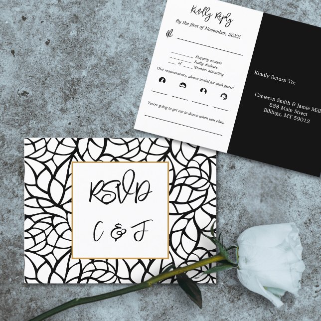 Abstrakt Botanical Bröllop Menu Music OSA kort (Abstract Botanical Wedding Menu Music RSVP Card )