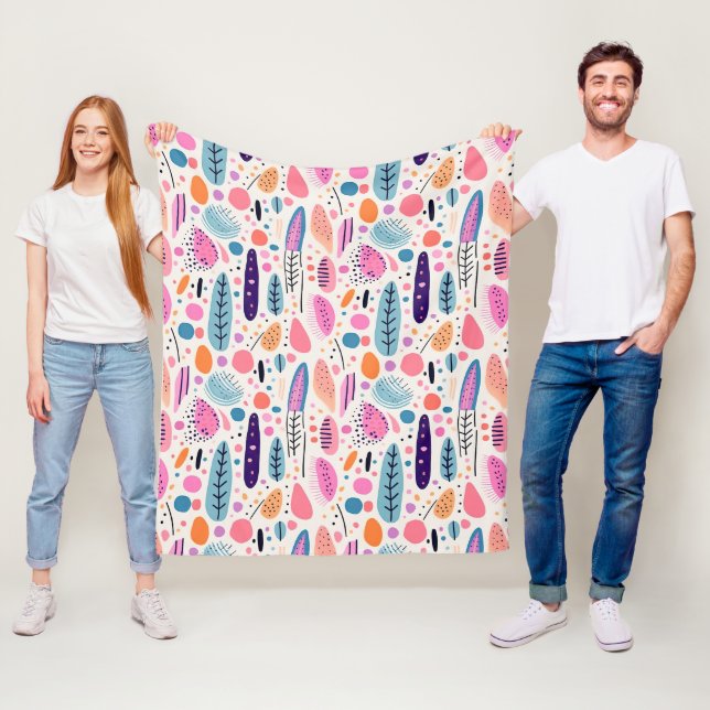Abstrakt Botanical Mönster Pastel BOHO Chic Fleecefilt (På plats)