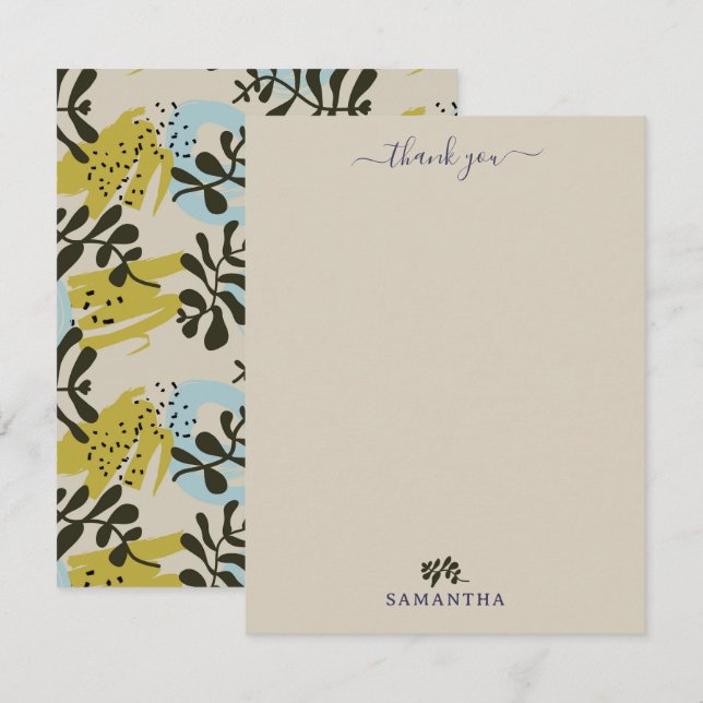Abstrakt botanisk bohemisk pastell grön blå tack kort (Fram/baksida)