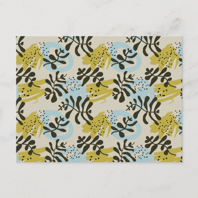 Abstrakt botanisk bohemisk pastell grön blå vykort (Framsida)