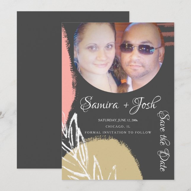 Abstrakt botanisk grå spara datum foto inbjudningar (Fram/baksida)