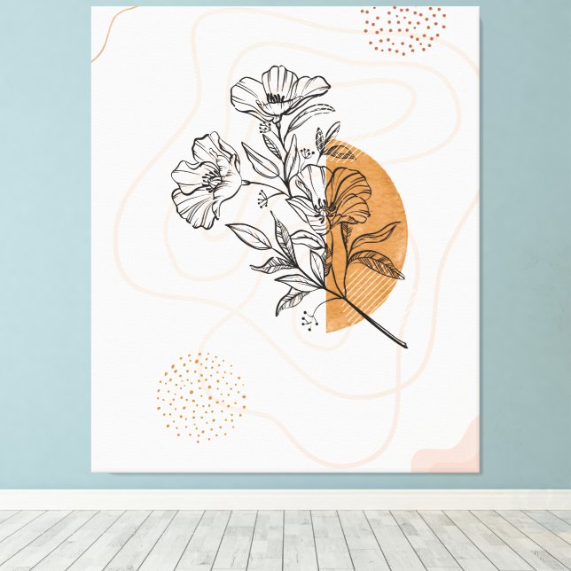 Abstrakt Botanisk – Minimalistisk Blommig Linje ko Canvastryck (Insitu (trägolv))
