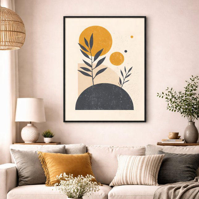 Abstrakt Botanisk Sol Geometrisk Minimal Gul  Canvastryck (Skapare uppladdad)