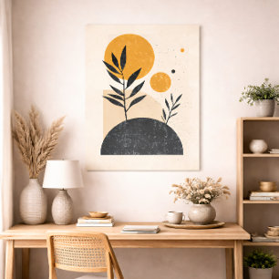 Abstrakt Botanisk Sol Geometrisk Minimal Gul Poster