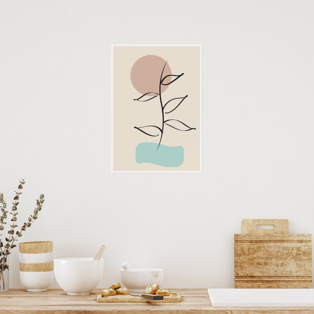 Abstrakt Botanisk Väggkonst – Minimal Linjekonst (Kök)