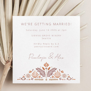 Abstrakt Botaniska former Terracotta Rust Bröllop Inbjudningar