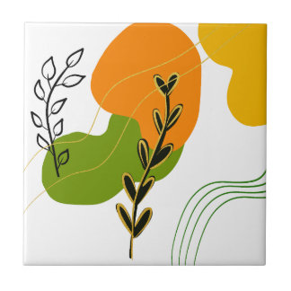 Abstrakt Botaniska Löv Kakelplatta