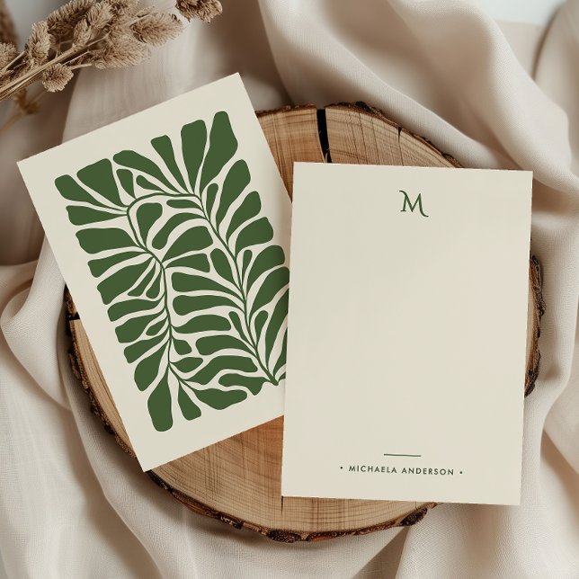 Abstrakt Botaniska Löv Monogram & Namn Anteckningskort (Skapare uppladdad)