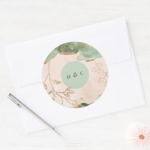 Abstrakt botaniskt eukalyptus Modern Monogram Runt Klistermärke