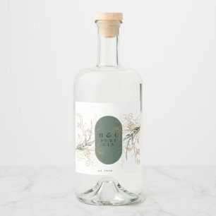 Abstrakt botaniskt eukalyptus Modern Monogram Spritflaskor Etikett