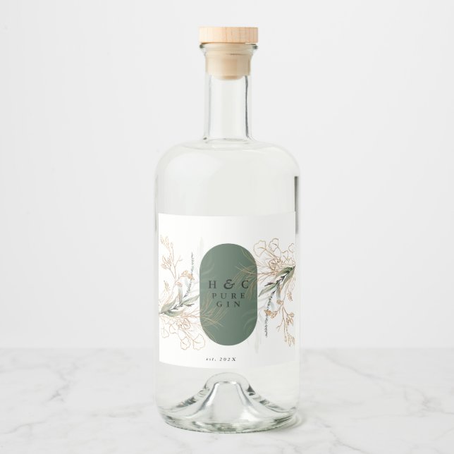 Abstrakt botaniskt eukalyptus Modern Monogram Spritflaskor Etikett (Framsida)