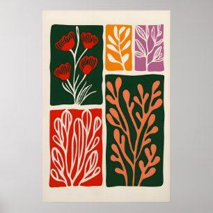 Abstrakt Botaniskt Konsttryck Boho Blommig Poster