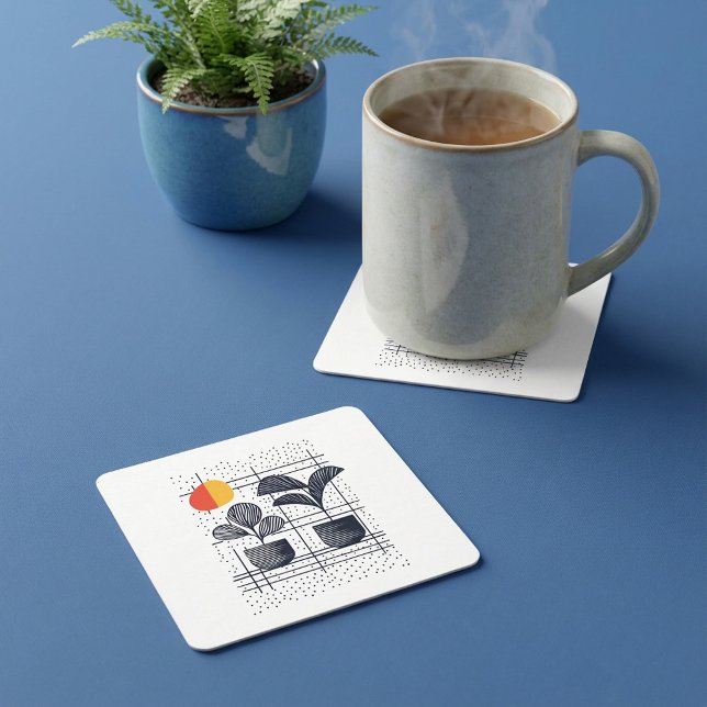 Abstrakt Botaniskt kraftverk Underlägg Papper Kvadrat (Abstract Botanical house plant Square Paper Coaster.)