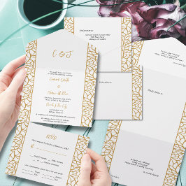 Abstrakt Botaniskt radblad White & Aztec Guld