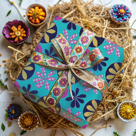 Abstrakt Bright Blommigt färgstark Presentpapper