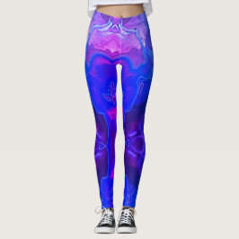 Abstrakt Bright Blue Lila Swirled Gemstone Leggings
