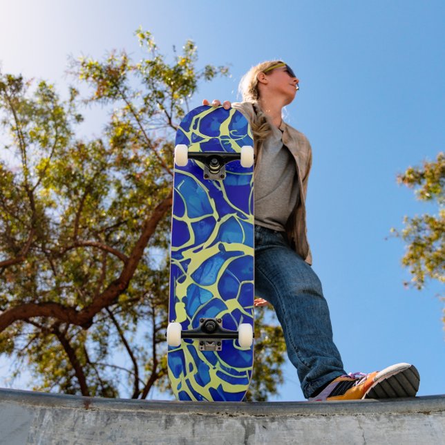 Abstrakt Bright Blue Mosiac Mönster Mini Skateboard Bräda 18,5 Cm (Utomhus 1)