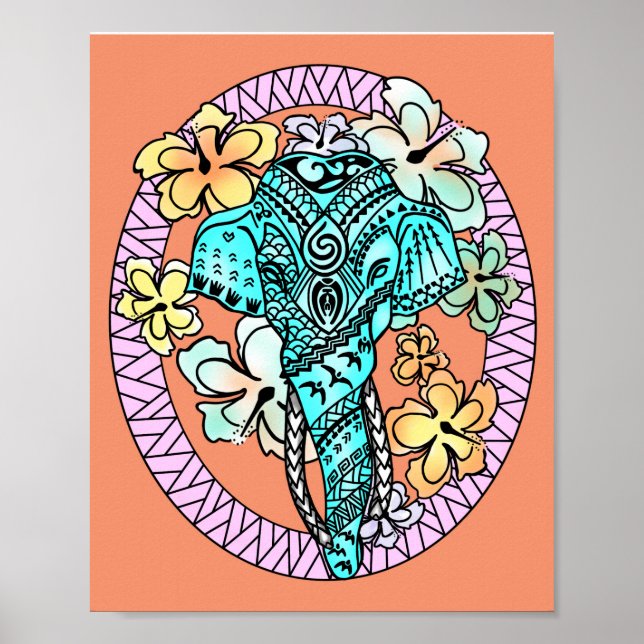 Abstrakt Bright Elephant Polynesian tattoart Poster (Framsidan)