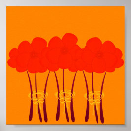 Abstrakt Bright Orange Red Anemones Bouquet Poster