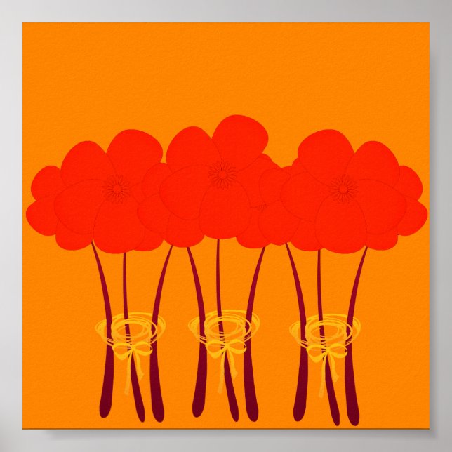 Abstrakt Bright Orange Red Anemones Bouquet Poster (Framsidan)