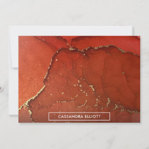 Abstrakt Bright Red & Guld Alcohol Bläck Liquid Ar Tack Kort